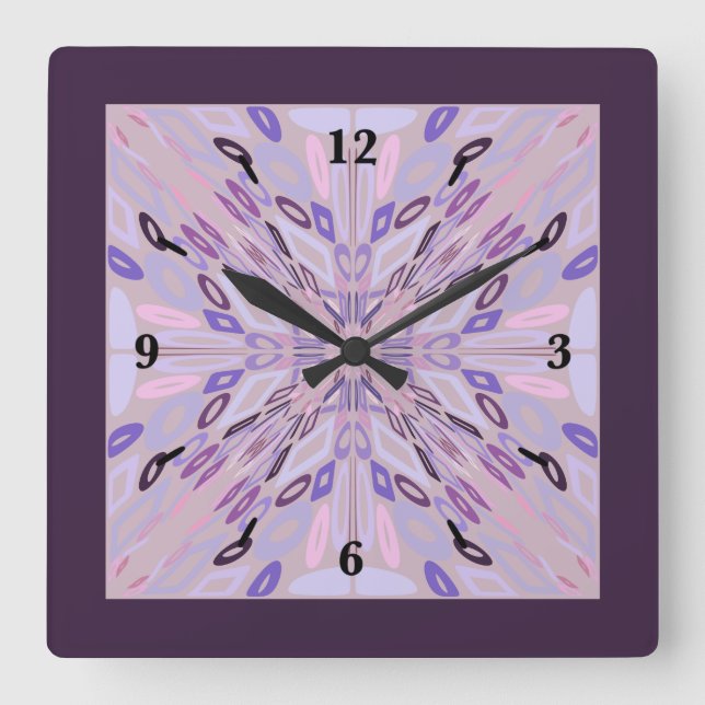 Lavender Mauve Pink Purple Geometric Abstract Art  Square Wall Clock (Front)