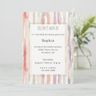 Lavender Melon Pink White Stripes Birthday Invitation