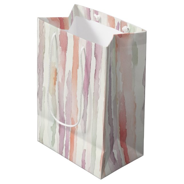 Lavender Melon Pink White Stripes Birthday Medium Gift Bag (Front Angled)
