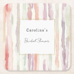 Lavender Melon Pink White Stripes Bridal Shower Square Paper Coaster<br><div class="desc">Lavender Melon Pink White Stripes Bridal Shower</div>
