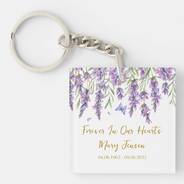 Lavender Memorial Funeral Photo Keychain (Front)