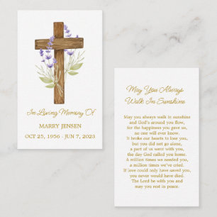 Lavender Memorial Funeral Prayer Card