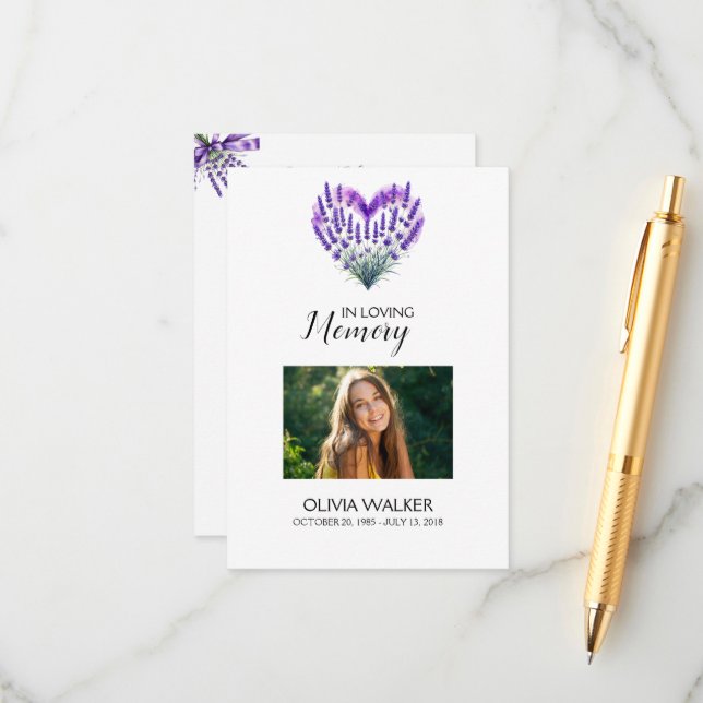 Lavender Memorial Poem Funeral Prayer Card (Front/Back In Situ)