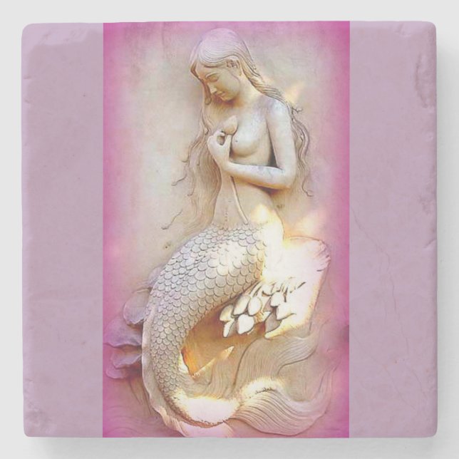 lavender mermaid marble stone coaster (Front)