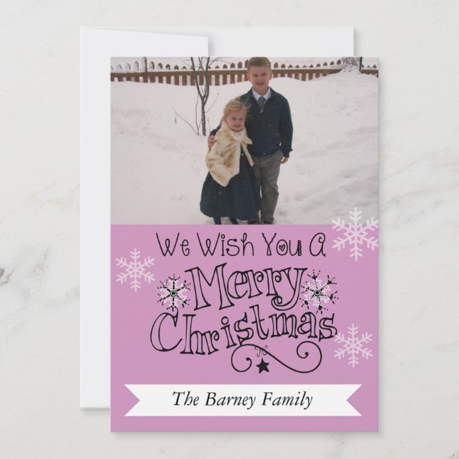 Lavender Merry Christmas Photo Holiday Card (Front)