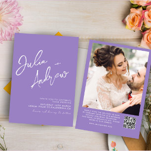 Lavender Minimal Script QR Code Photo Wedding  Invitation