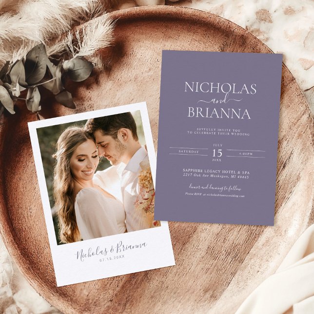 Lavender Minimalist Boho Wedding Modern Photo Invitation (Creator Uploaded)