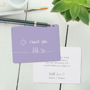Lavender Minimalist Flowers Bird Sun Drawing Thank You Card