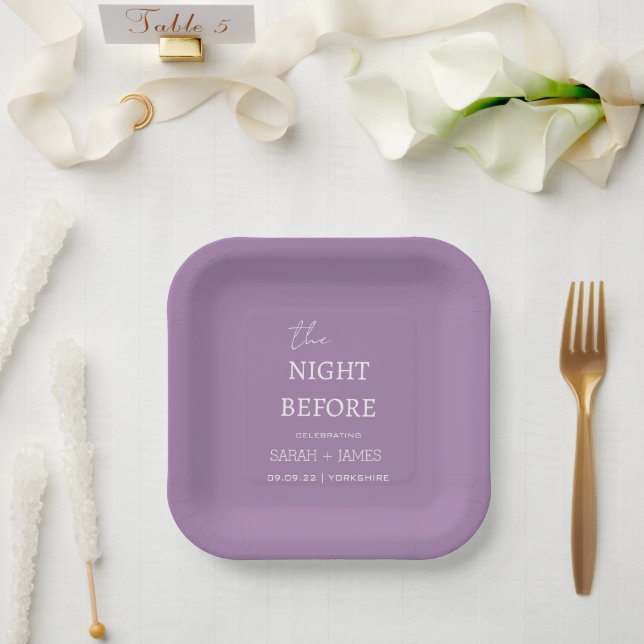 Lavender Minimalist the Night Before Wedding  Paper Plate (Wedding)
