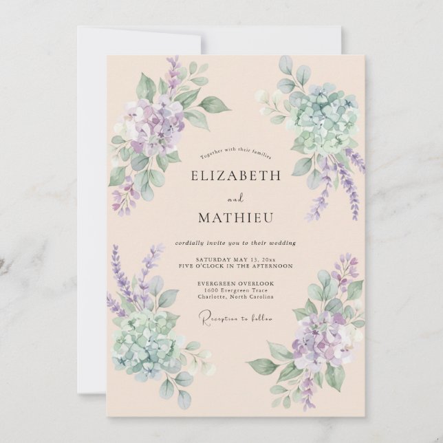 Lavender Mint Botanical Floral Wedding Invitation (Front)