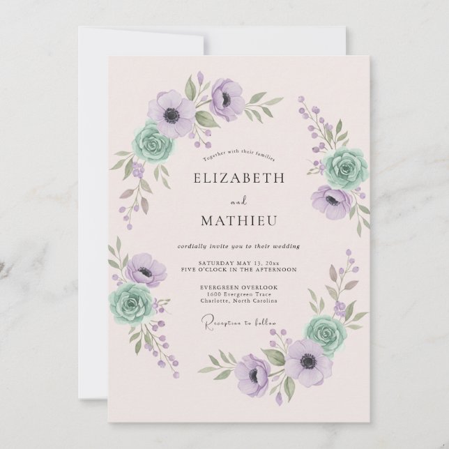Lavender Mint Ethereal Spring Wedding Invitation (Front)