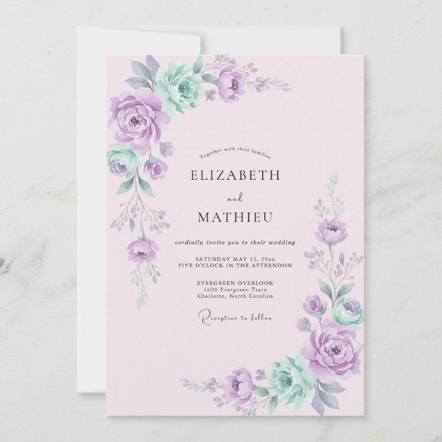 Lavender Mint Floral Romance Wedding Invitation (Front)