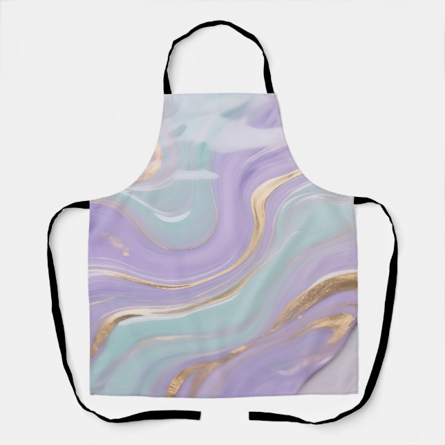 Lavender Mint Gold Marble Swirl Apron (Front)