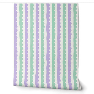 Lavender, Mint Green and White Scalloped Stripe Wallpaper