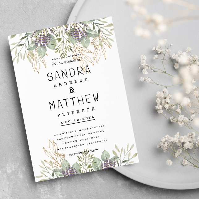 Lavender mint green gold glitter floral Wedding Invitation (Lavender mint green gold glitter floral Wedding )