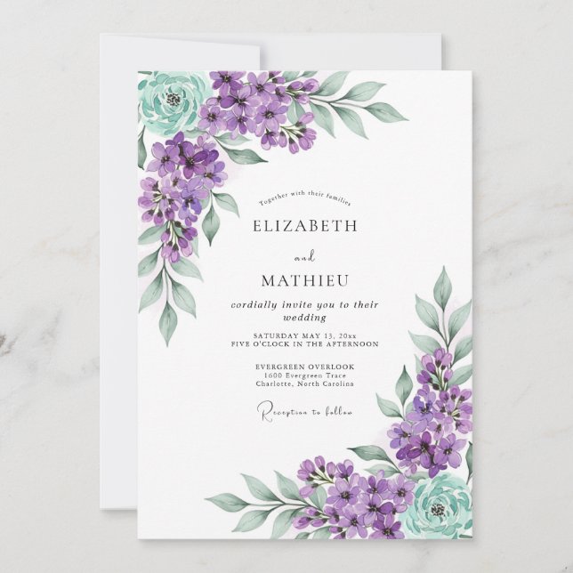 Lavender Mint Lovely Spring Wedding Invitation (Front)