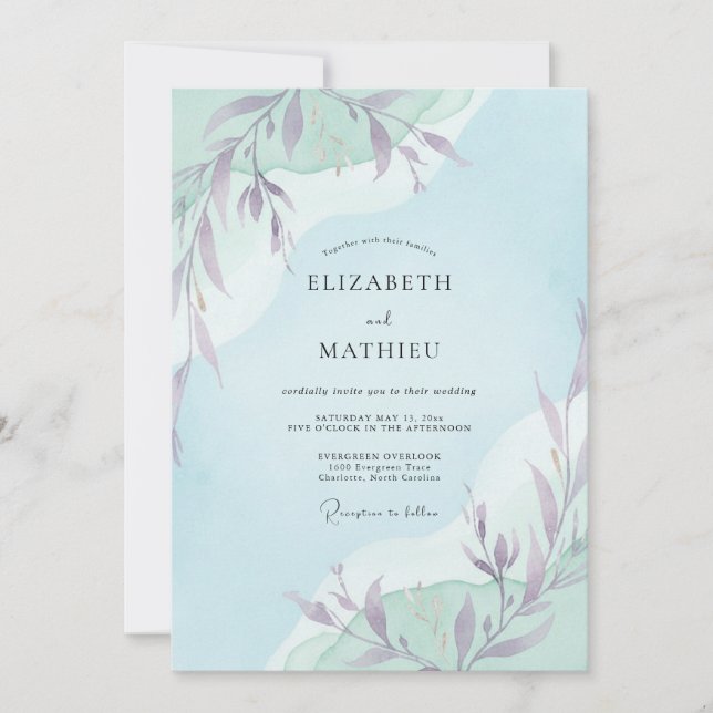 Lavender Mint Painted Vine Wedding Invitation (Front)