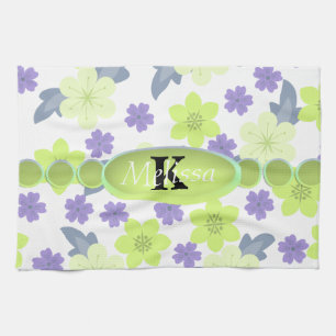 Lavender Mint Spring Flowers Monogram Tea Towel