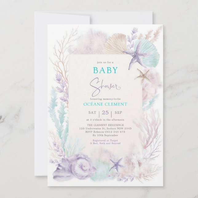 Lavender Mint Underwater Baby Shower Invitation (Front)