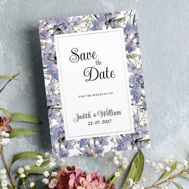 Lavender mint wild orchids floral Save the Date Invitation (Lavender mint wild orchids floral Save the Date)