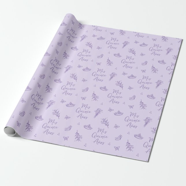 Lavender Mis Quince Años Quinceanera Wrapping Paper (Unrolled)