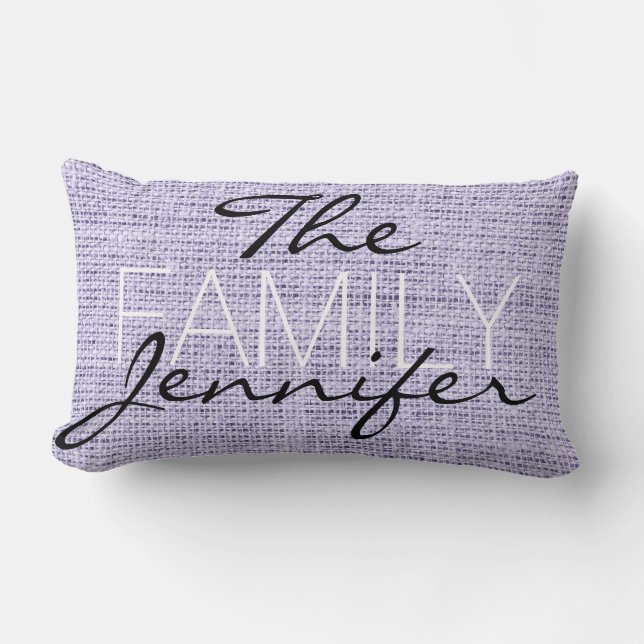 Lavender mist Burlap Rustic Linen Monogram Lumbar Cushion (Front)