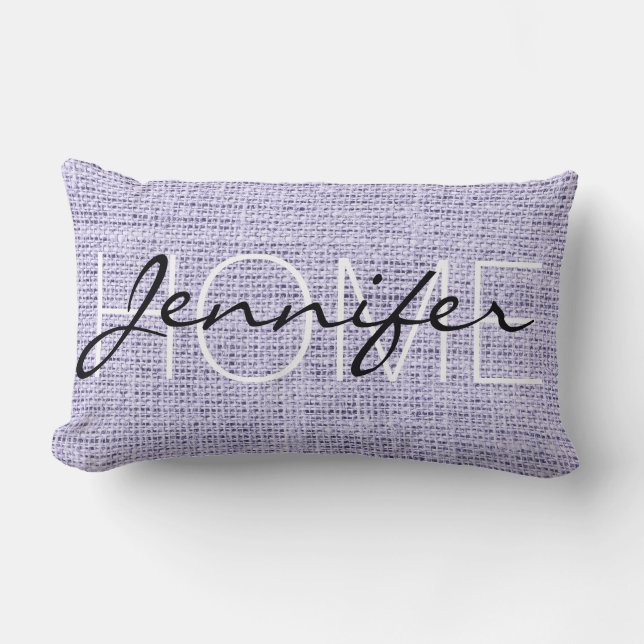 Lavender mist Rustic Burlap Monogram Lumbar Cushion (Front)
