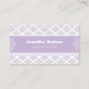 Lavender modern damask customisable business card
