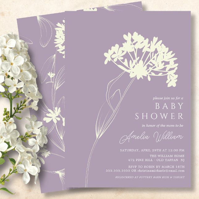 Lavender Modern Floral Baby Shower Invitation (Creator Uploaded)