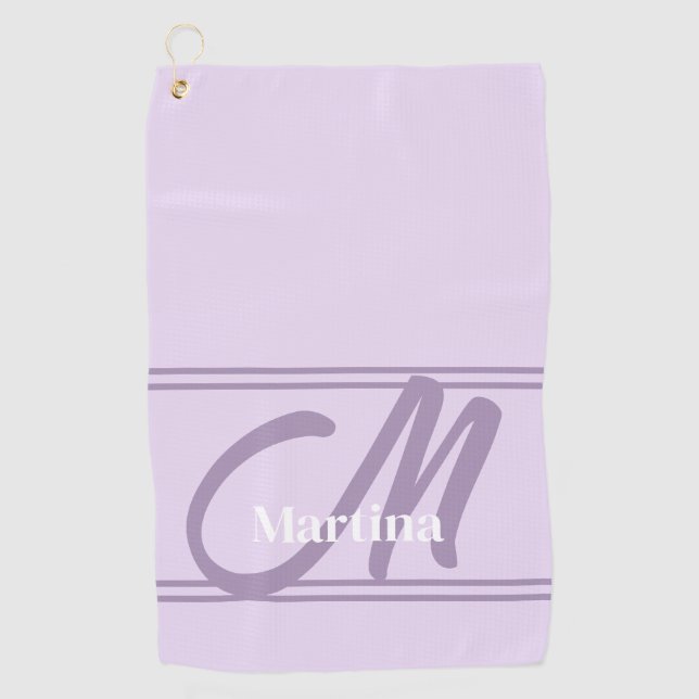 Lavender Modern Monogram Golf Towel for her (Front)