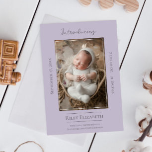 Lavender Modern Photo Birth Announcement