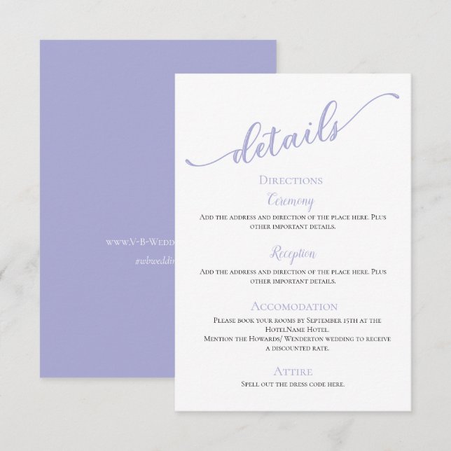 Lavender modern simple minimal detail wedding enclosure card (Front/Back)