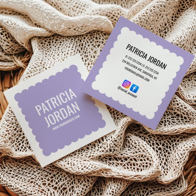 Lavender modern Wave Simple Social Media Icons Square Business Card (Creator Uploaded)