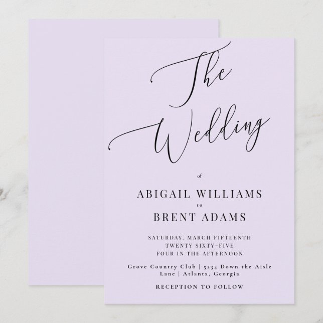 Lavender Modern Wedding Invitation (Front/Back)