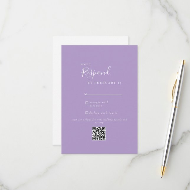 Lavender Modern Wedding QR Code RSVP  Card (Front/Back In Situ)