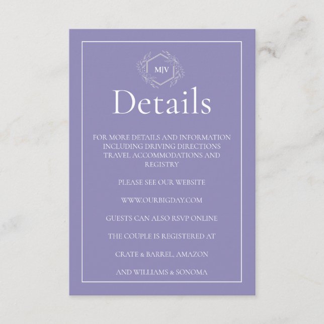 Lavender Monogram Creat Enclosure Card (Front)