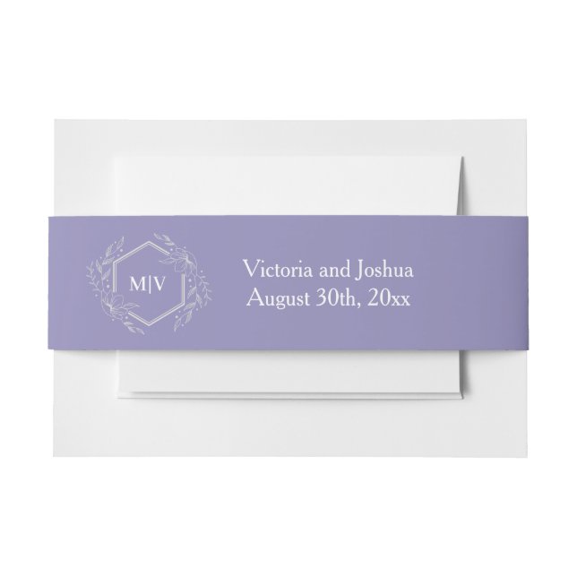Lavender Monogram Crest Invitation Belly Band (Front Example)