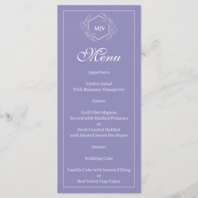 Lavender Monogram Crest Menu (Front)