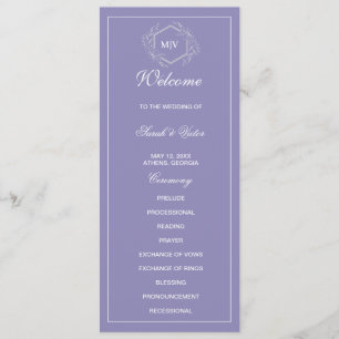 Lavender Monogram double side program card 