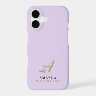 Lavender Monogram Gold Initial Black Name Stylish
