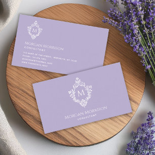 Lavender Monogram in Crest Elegant Vintage Purple  Business Card