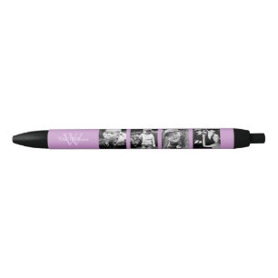 Lavender Monogram Photo Collage Black Ink Pen