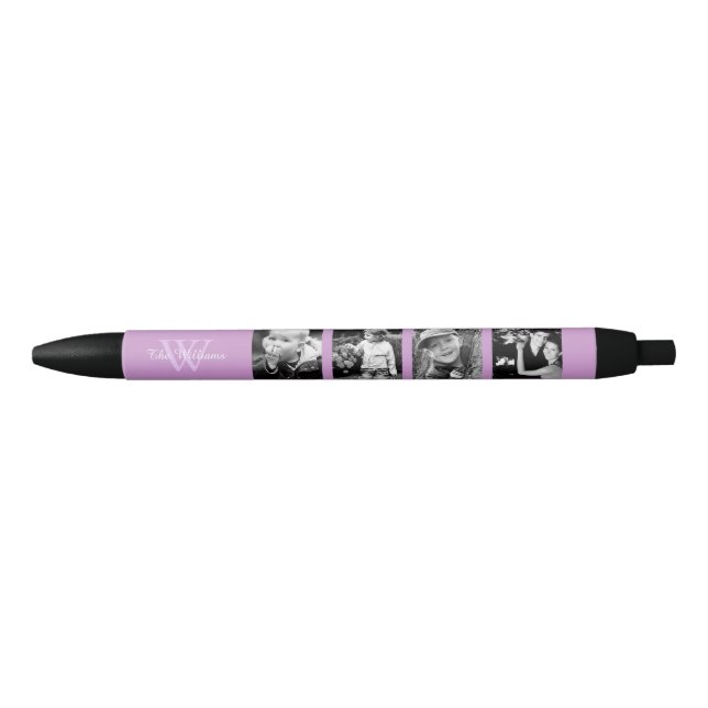 Lavender Monogram Photo Collage Black Ink Pen (Front)