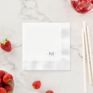 Lavender Monogram Swash Script White Cocktail Napkin