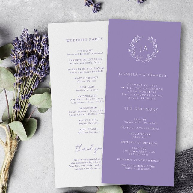  Lavender Monogram Wedding Programme (Creator Uploaded)