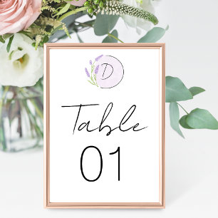 Lavender Monogram Wedding Table Number