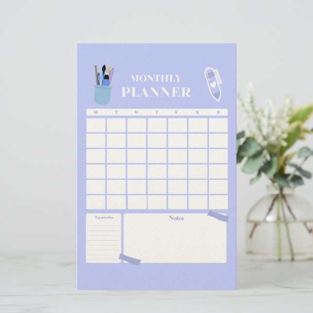 Lavender Monthly Planner Layout Art Stationery (Standing Front)