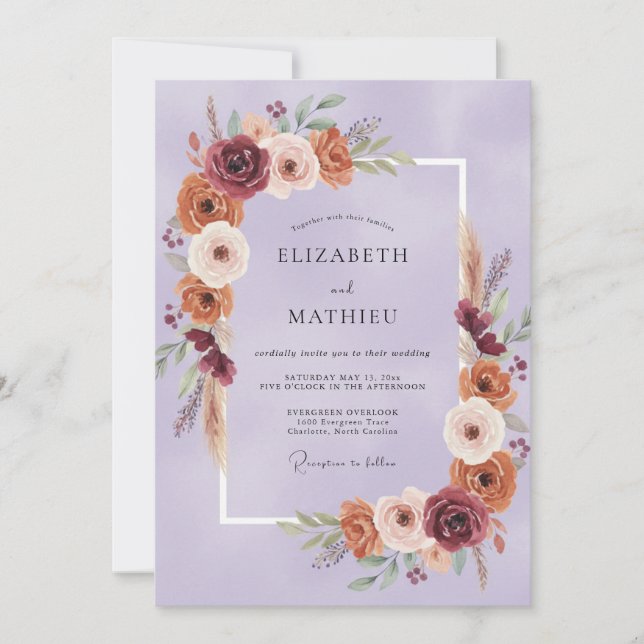 Lavender Moody Bohemian Wedding Invitation (Front)