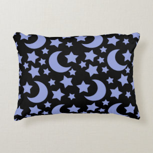 Lavender Moons and Stars Celestial Pattern Decorative Cushion