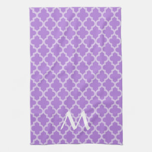 Lavender Moroccan Moods Quatrefoil with Initial Tea Towel